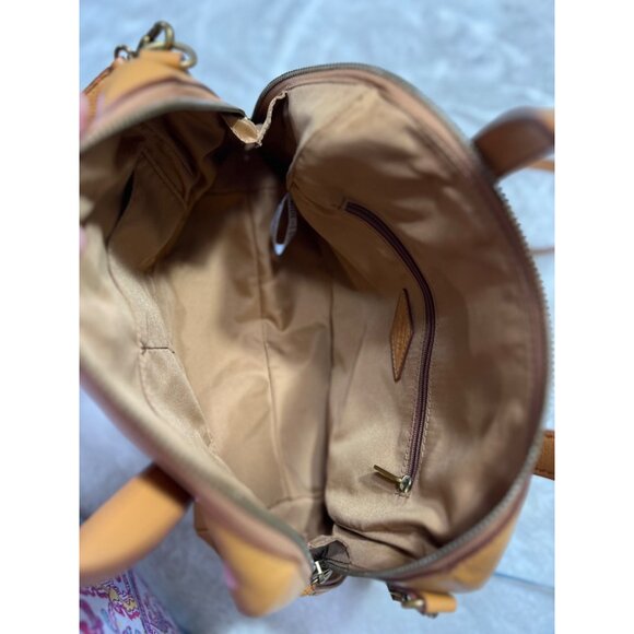 Fossil Sydney Love Tan Leather Satchel With Pink Heart Details & Adjustable Stra - Picture 3 of 7
